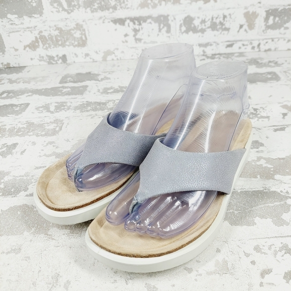 New ECCO Womens Corksphere Leather Grey Tong Sandals D241 - Picture 2 of 13